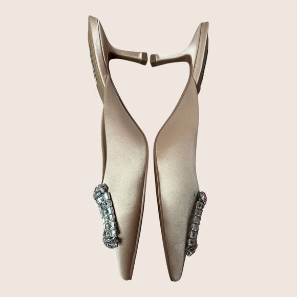 ✨ BIBI LOU ANTHRO CREAM AOI SATIN JEWELED BUCKLE KITTEN HEEL MULE EU39 US9 - Picture 4 of 8